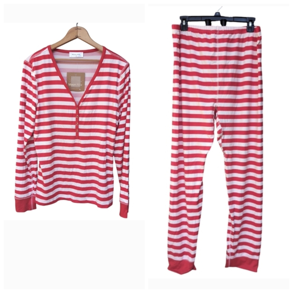 NEW Moon Nite Red & White Striped Pajamas Christmas Festive Womens Plus Size 1X